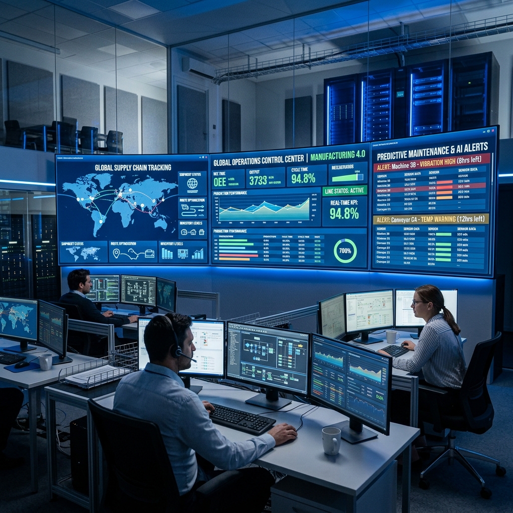 Advanced industrial workspace with AI-powered systems